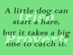A little dog can start a hare but it takes a big one to catch it